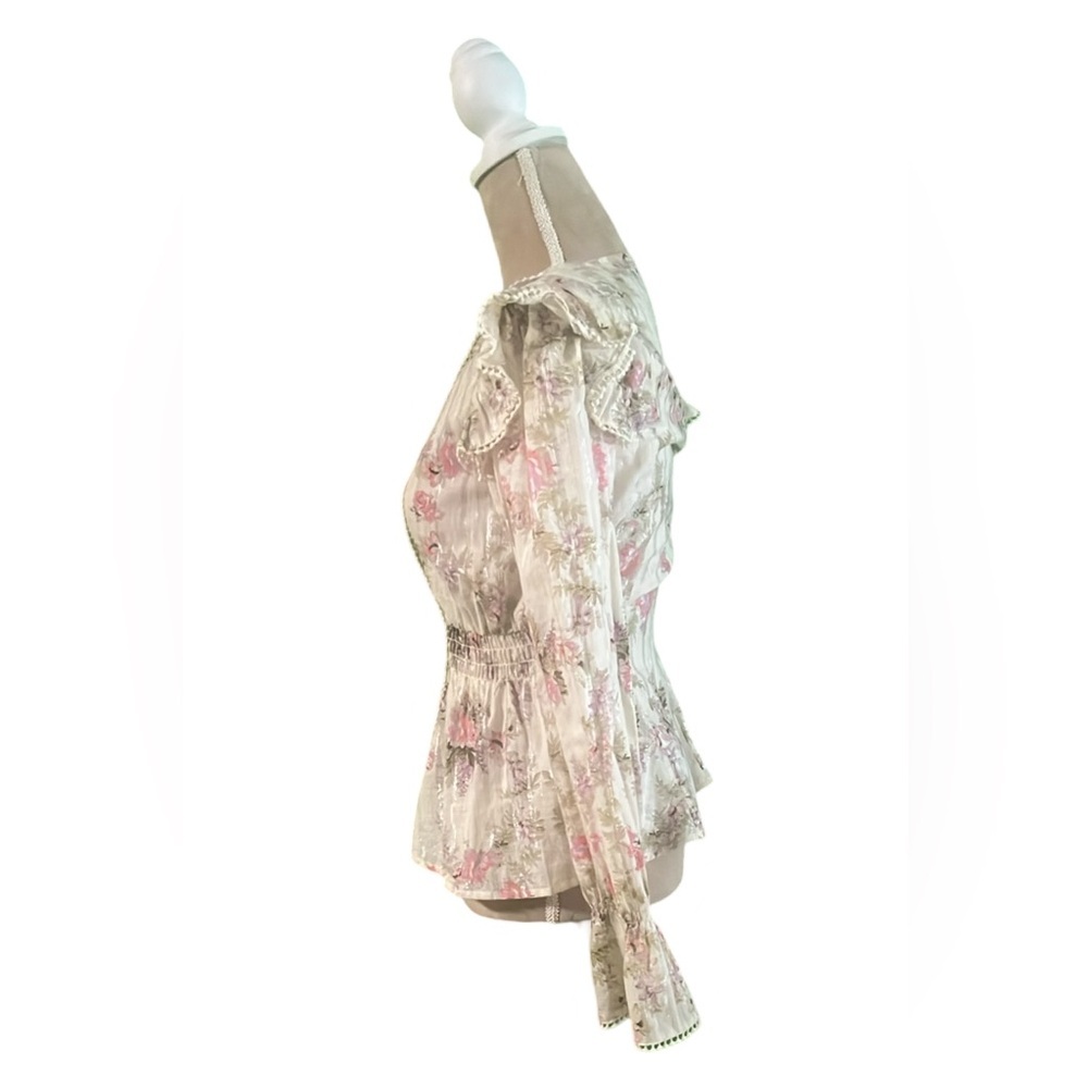 ASOS Pink and Cream Peplum Blouse with Bishop Sleeves​ - Picture 3 of 9